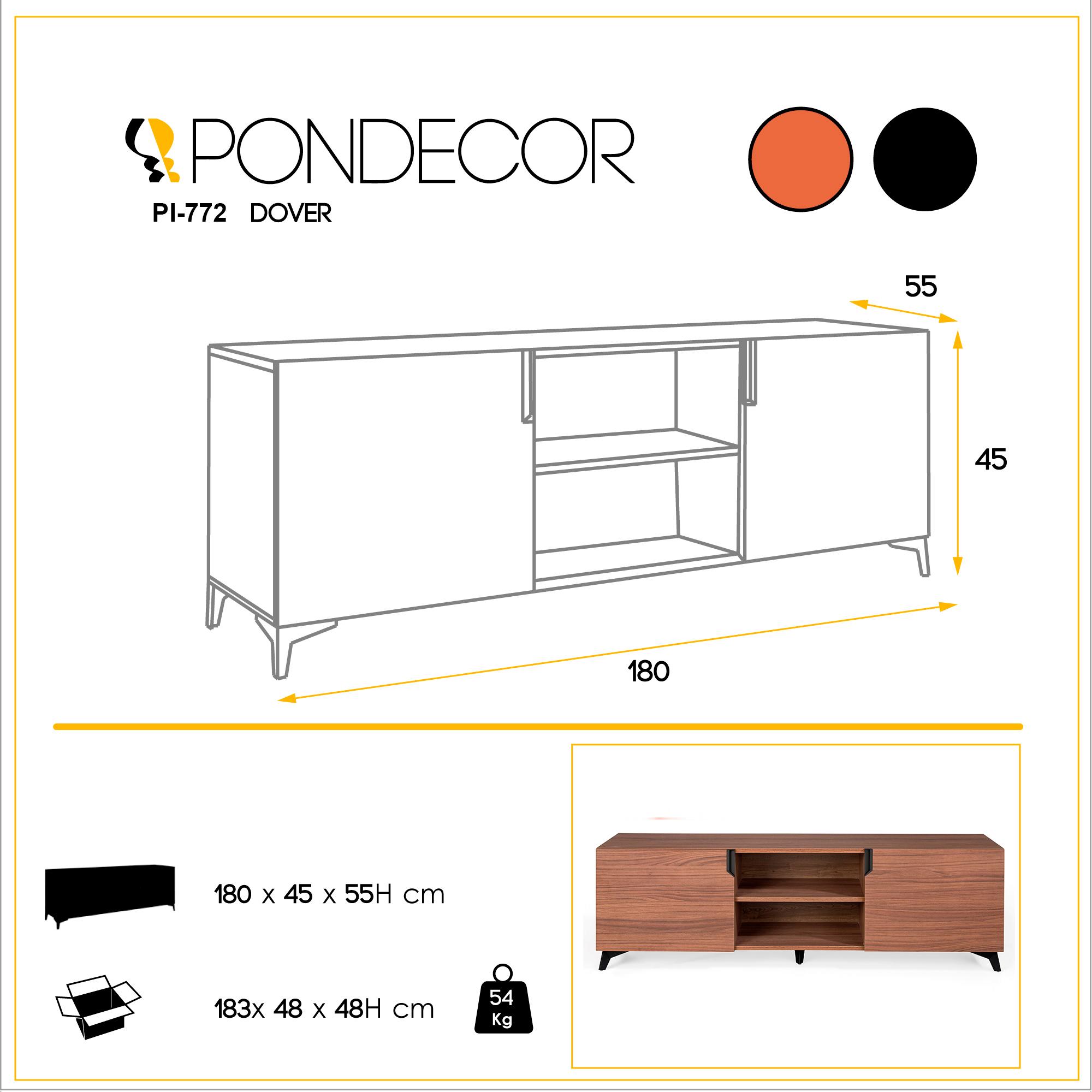 Mueble TV DOVER -2 puertas y 2 huecos - nogal canaleto - 180x45x55cm