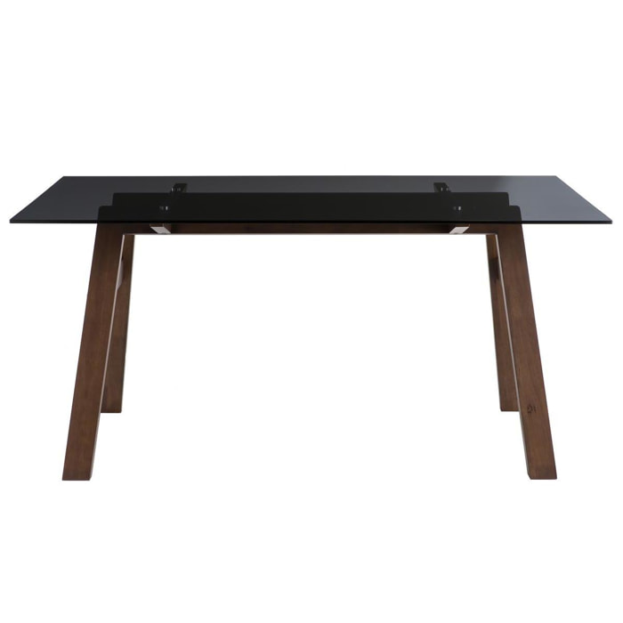 Table à manger design en verre fumé noir et bois foncé L160 cm BACCO