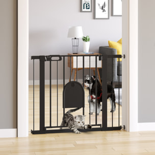Barrière de sécurité chien H.76 cm - porte verrouillable - fixation par pression 75-103 cm - acier ABS noir