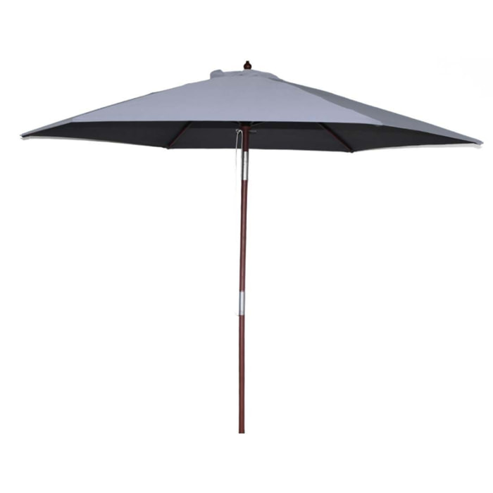 Parasol en bois inclinable rond toile grise DANINE