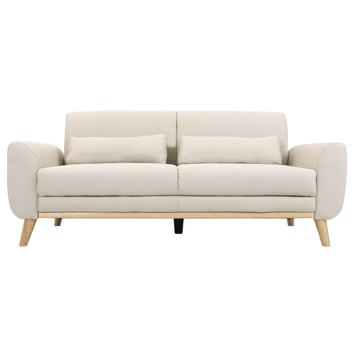 Canapé scandinave 3 places en tissu beige et bois clair EKTOR