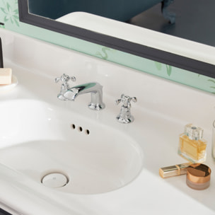 Pack plan vasque suspendu 3 trous Cléo 1889 + colonne droite + miroir + mélangeur croisillon chromé + siphon chromé