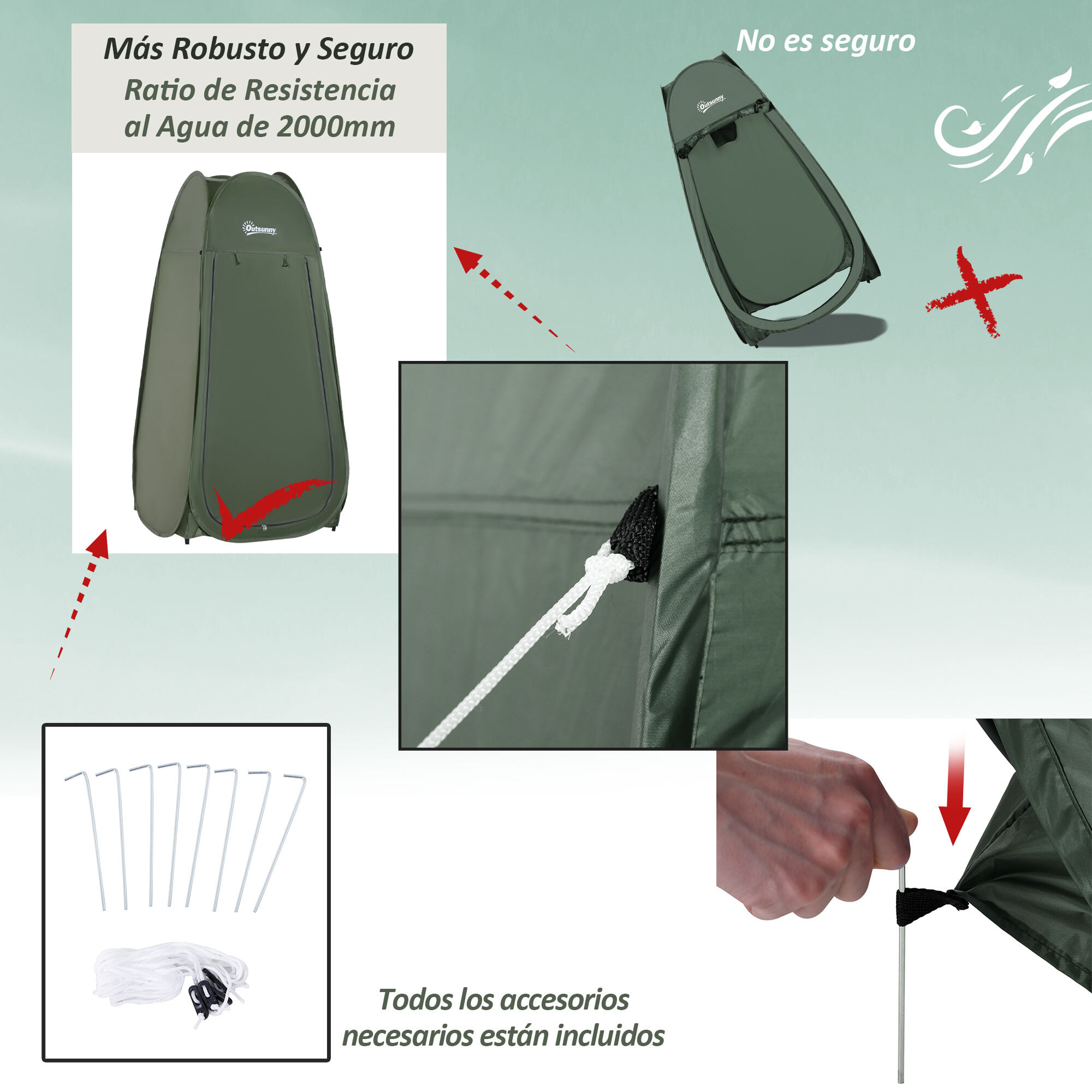 Carpa Ducha Playa de Poliá©ster 100x100x185cm Verde Oscuro