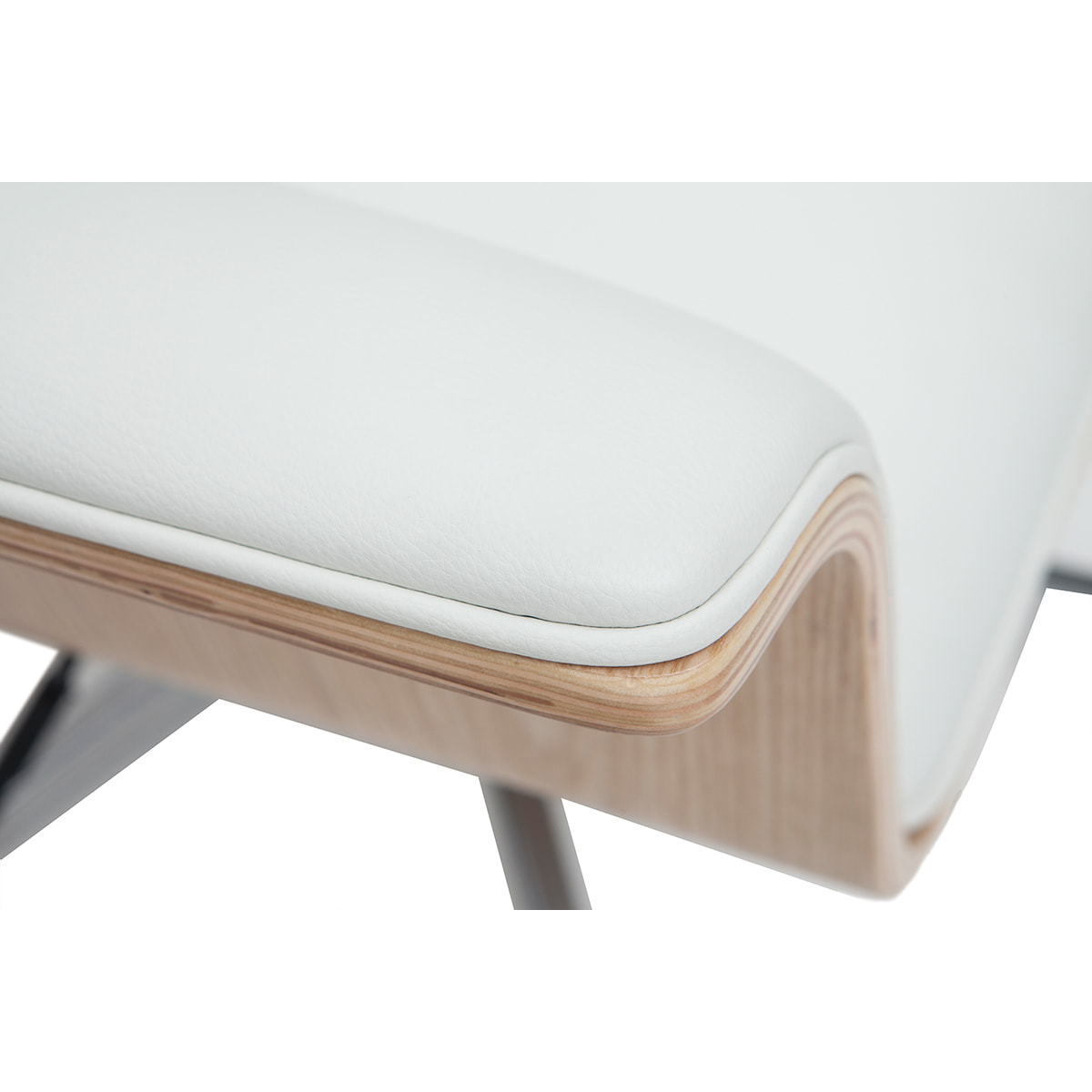 Fauteuil de bureau à roulettes design blanc, bois clair et acier chromé ELON