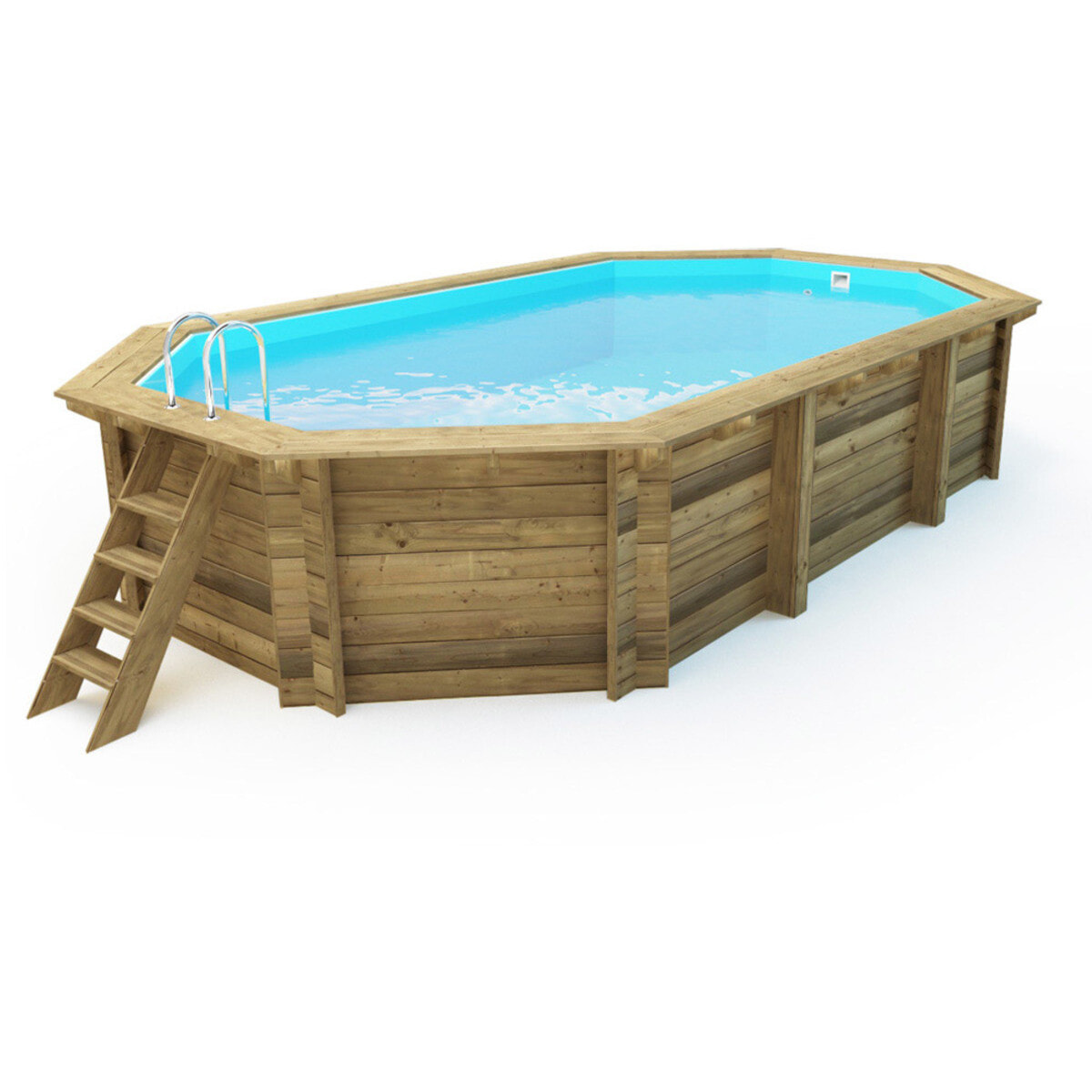 Piscine bois " Brazilia 130 "  5.86 x 3.86 x 1.31 m - Bâche à bulles 180 µ - Bâche hiver 280 g/m²