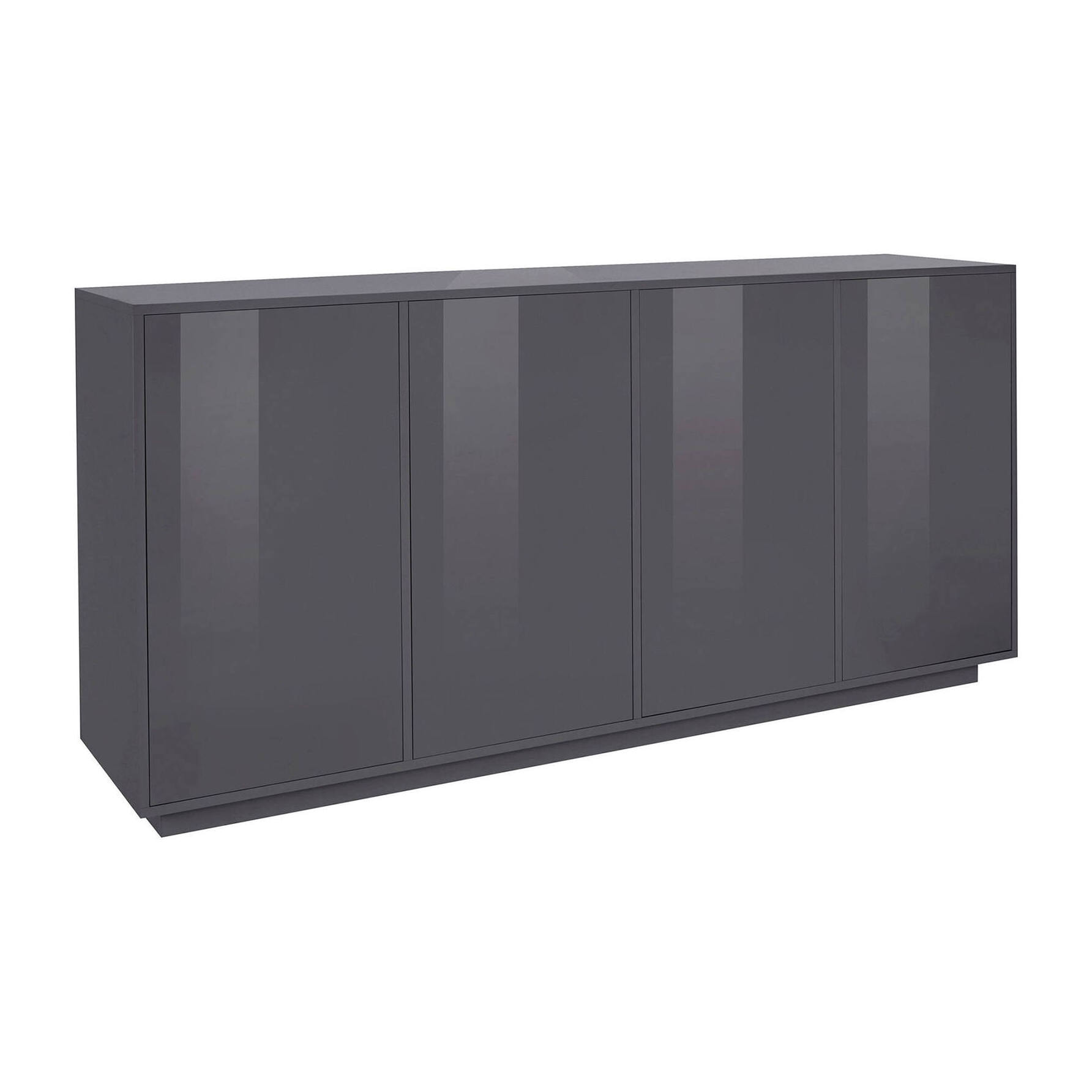 Credenza Virgilio, Madia da cucina a 4 ante, Buffet da soggiorno, 100% Made in Italy, cm 180x41h86, Antracite lucido