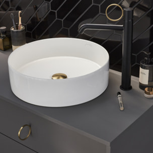Mitigeur lavabo haut Vivienne noir mat avec bague laiton brossée