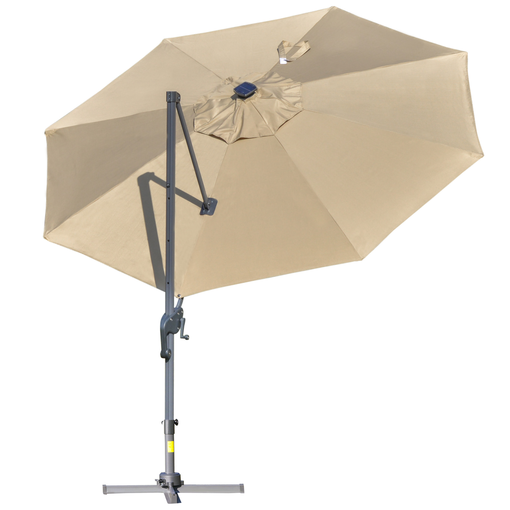Parasol déporté octogonal parasol LED inclinable pivotant manivelle piètement acier dim. Ø 3 x 2,48H m beige