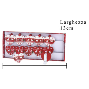 Mollette con Cuori 12 Pz - Pezzi 2 - Colore Rosso - 13x1,5Hx18cm - Bianchi Dino