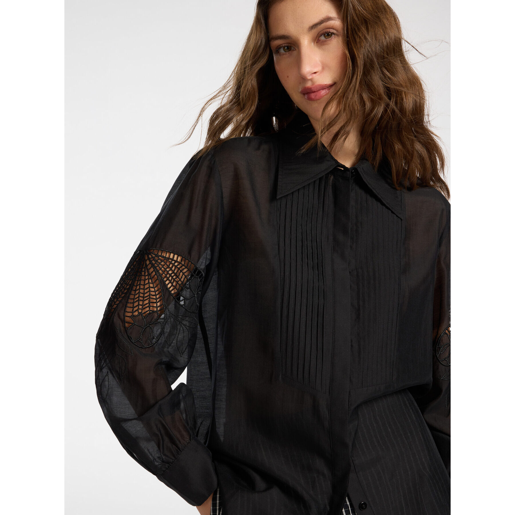 Elena Mirò - Camicia in organza ricamata - Nero