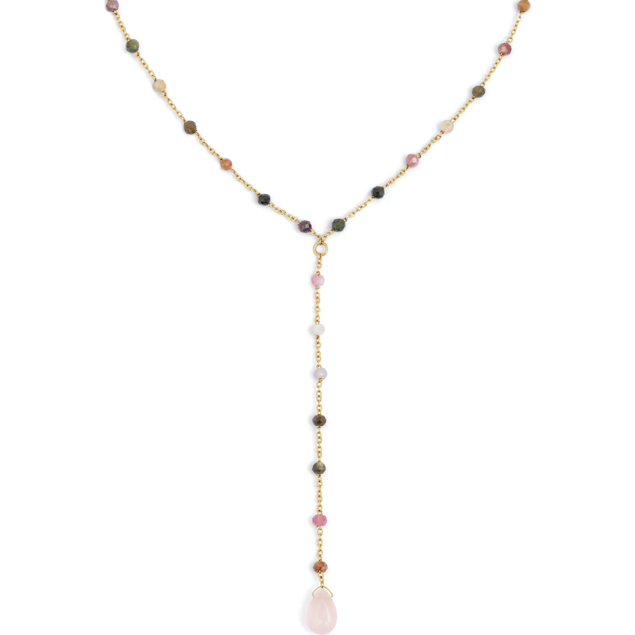 Collar Y Turmalina Stones Acero Baño Oro