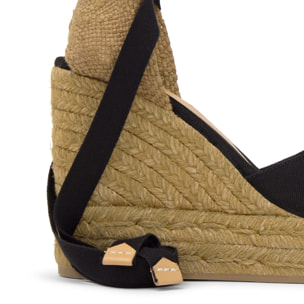 Alpargatas de cuña de mujer Chiara en algodón orgánico, cierre mediante lazada y doble plataforma