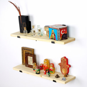 MUSE - Étagère murale en bois d'épicéa et métal - 2 rangements - bois et noir