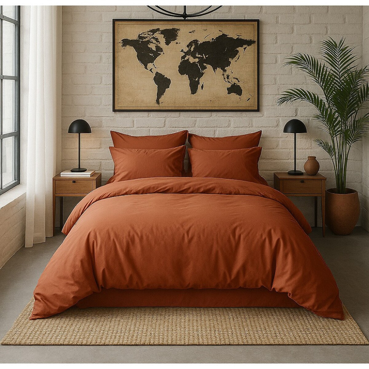 Drap Housse - Bonnet 30cm 100% Percale De Coton Lavé Terracotta