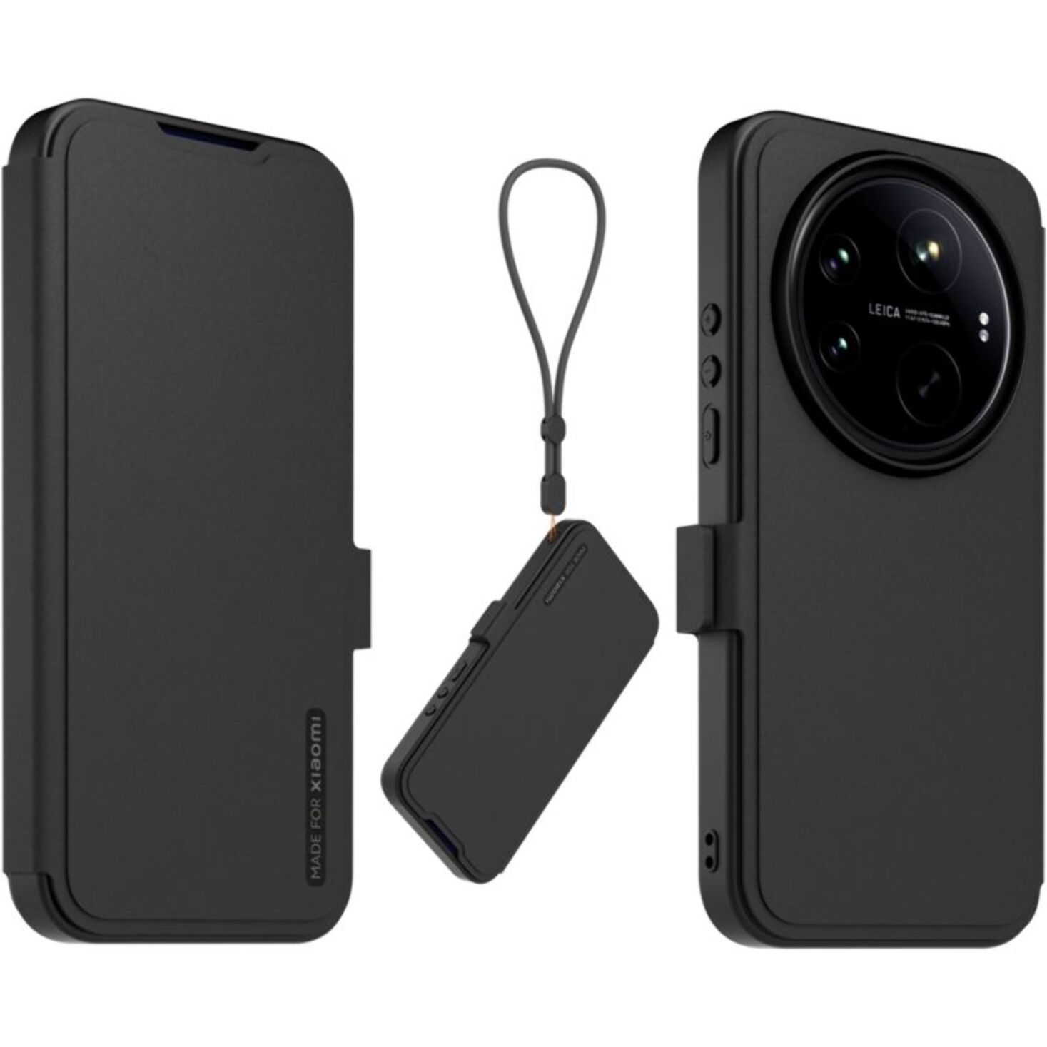 Etui avec cordon MADE FOR XIAOMI premium noir + dragonne Xiaomi 17 Ultra