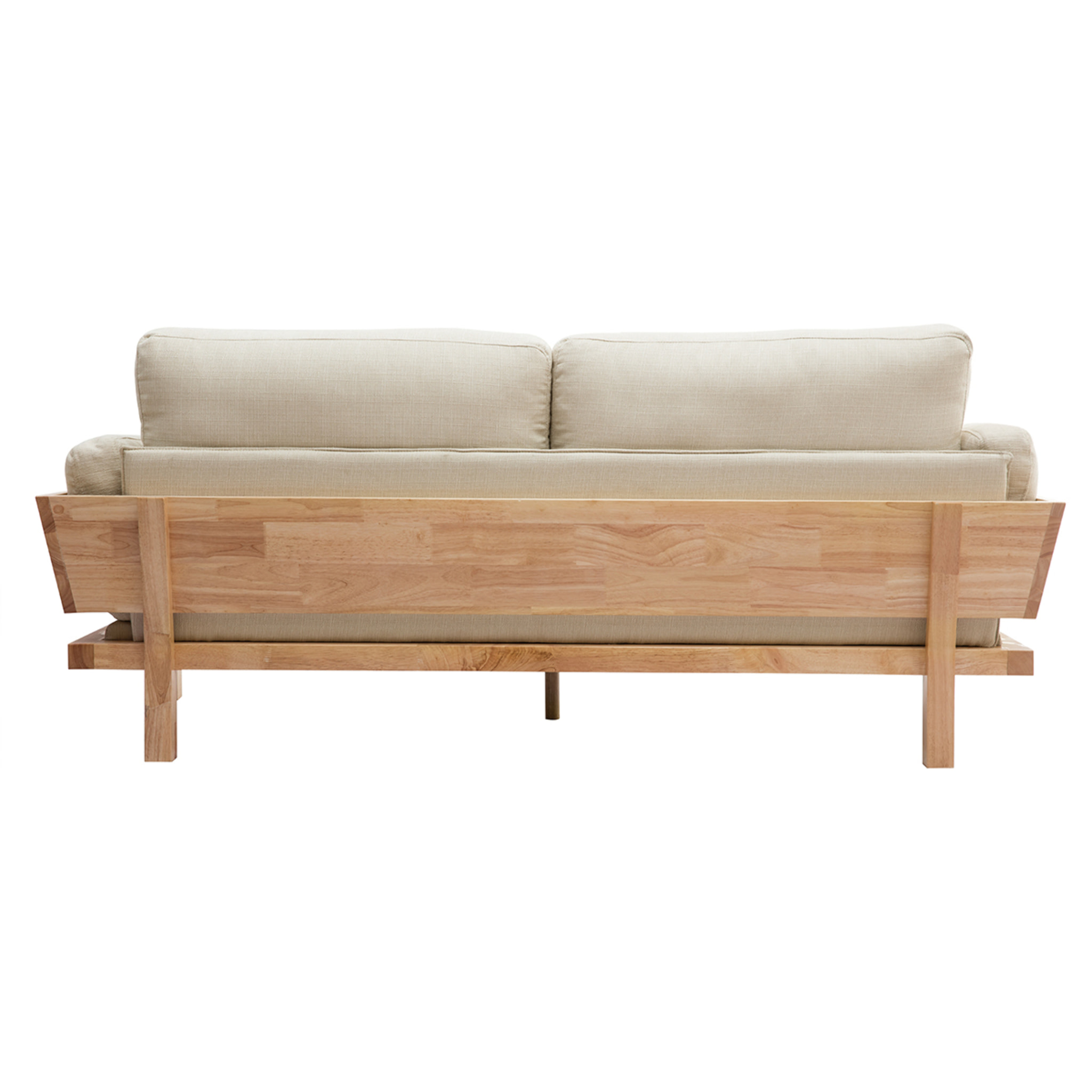 Canapé scandinave déhoussable 3 places en tissu blanc crème et bois clair KYO