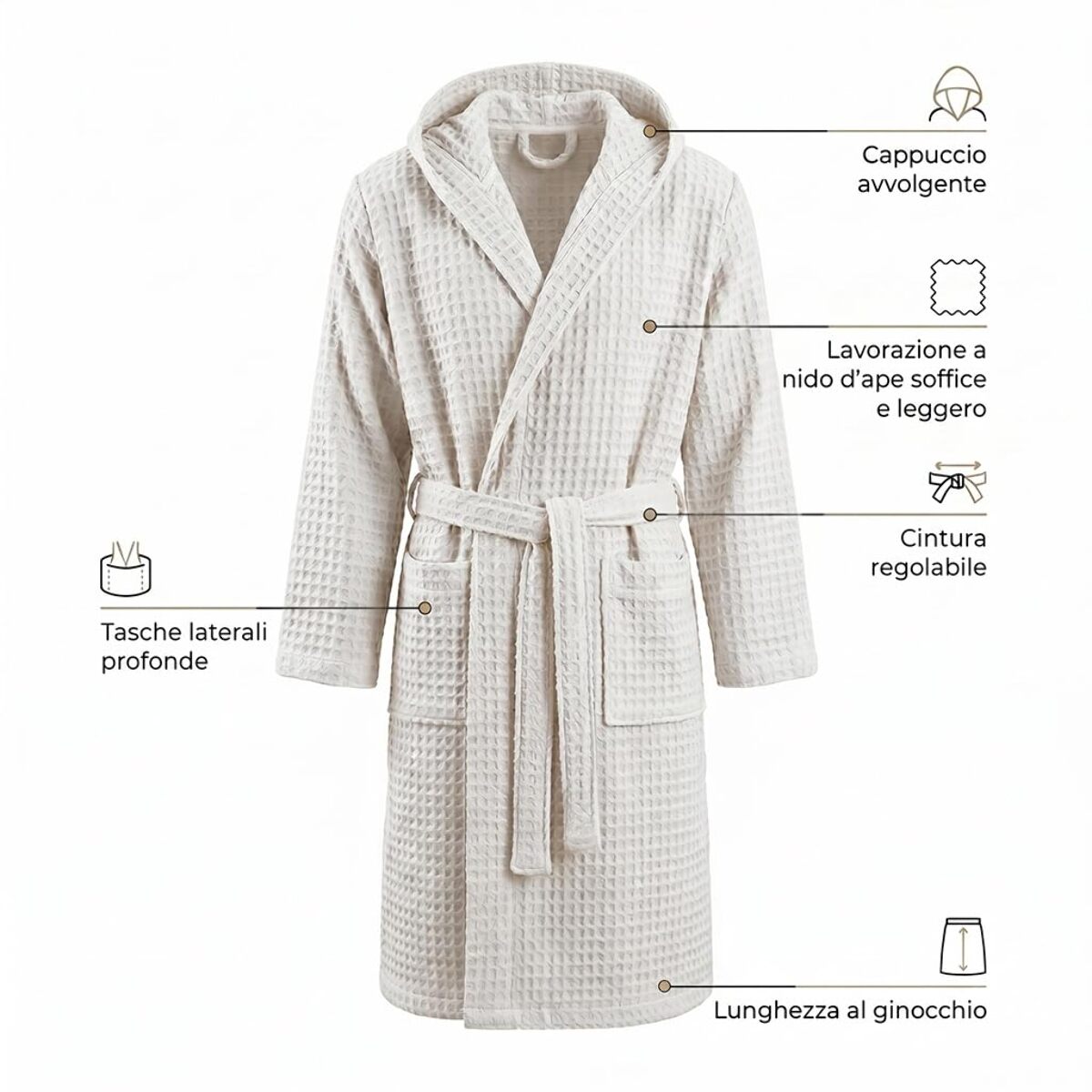 INTRECCI HOME Accappatoio Uomo e Donna, in Morbido Cotone 300 g, , Morbidezza Extra, Avvolgente, con Cappuccio e Tasche, Elegante e Confortevole,
