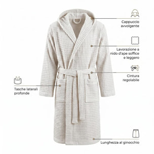 INTRECCI HOME Accappatoio Uomo e Donna, in Morbido Cotone 300 g, , Morbidezza Extra, Avvolgente, con Cappuccio e Tasche, Elegante e Confortevole,