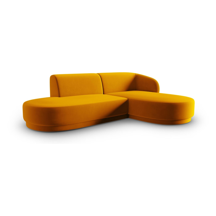 Canapé d'angle droit modulable ''Lionel'' 4 places en velours jaune