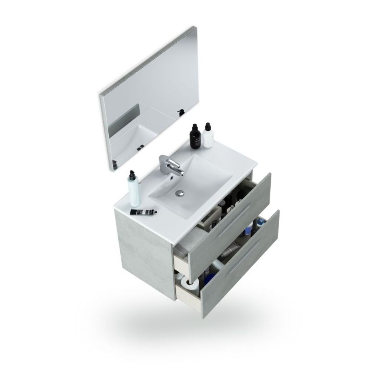 Mueble de baño con espejo Osvak 2 cajones Cemento