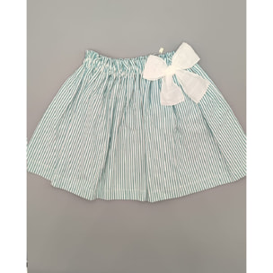 FALDA SEERSUCKER VERDE CON LAZO ROSA