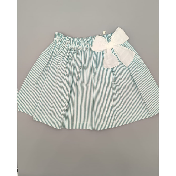 FALDA SEERSUCKER VERDE CON LAZO ROSA