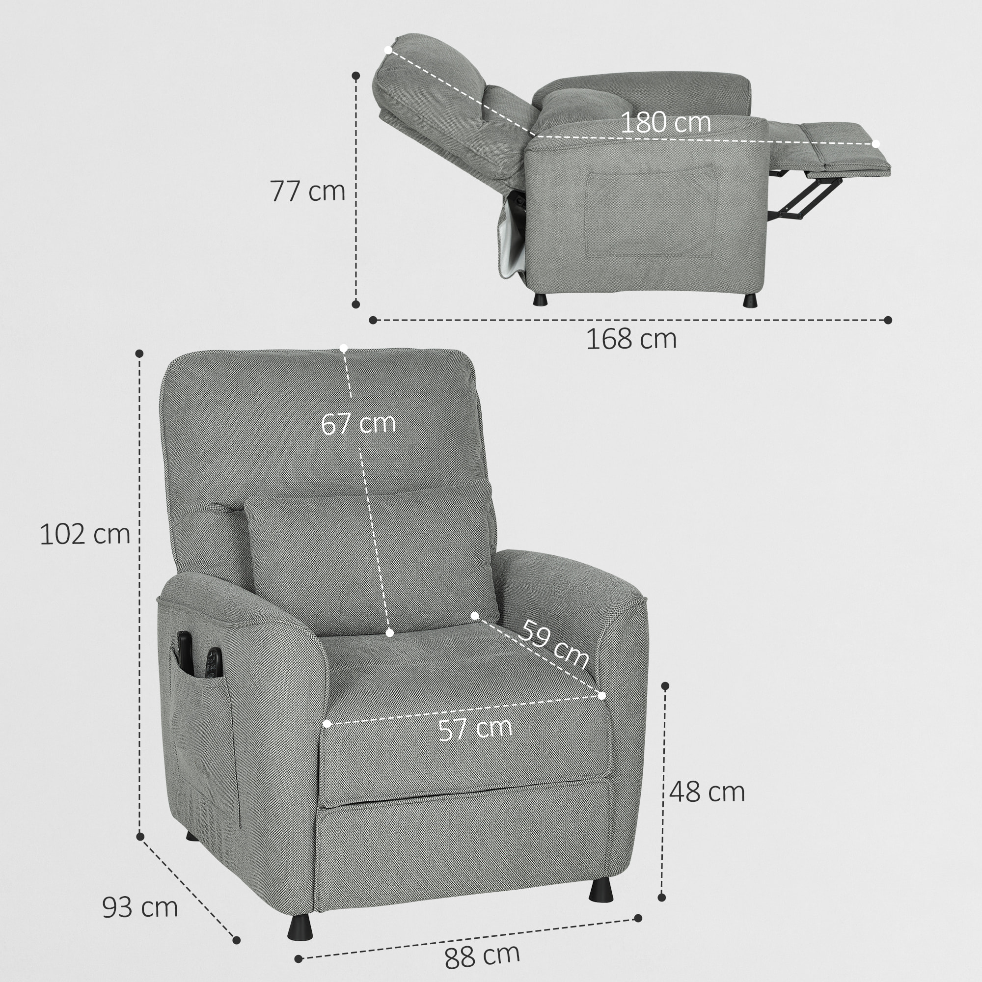 Sillón Relax Reclinable Eléctrico, con Calor Lumbar y Masaje Vibración, Sillón Masaje Relax, Motor Silencioso, Función de Memoria, Bolsillos Laterales, Almohada, Control Remoto con USB, Gris