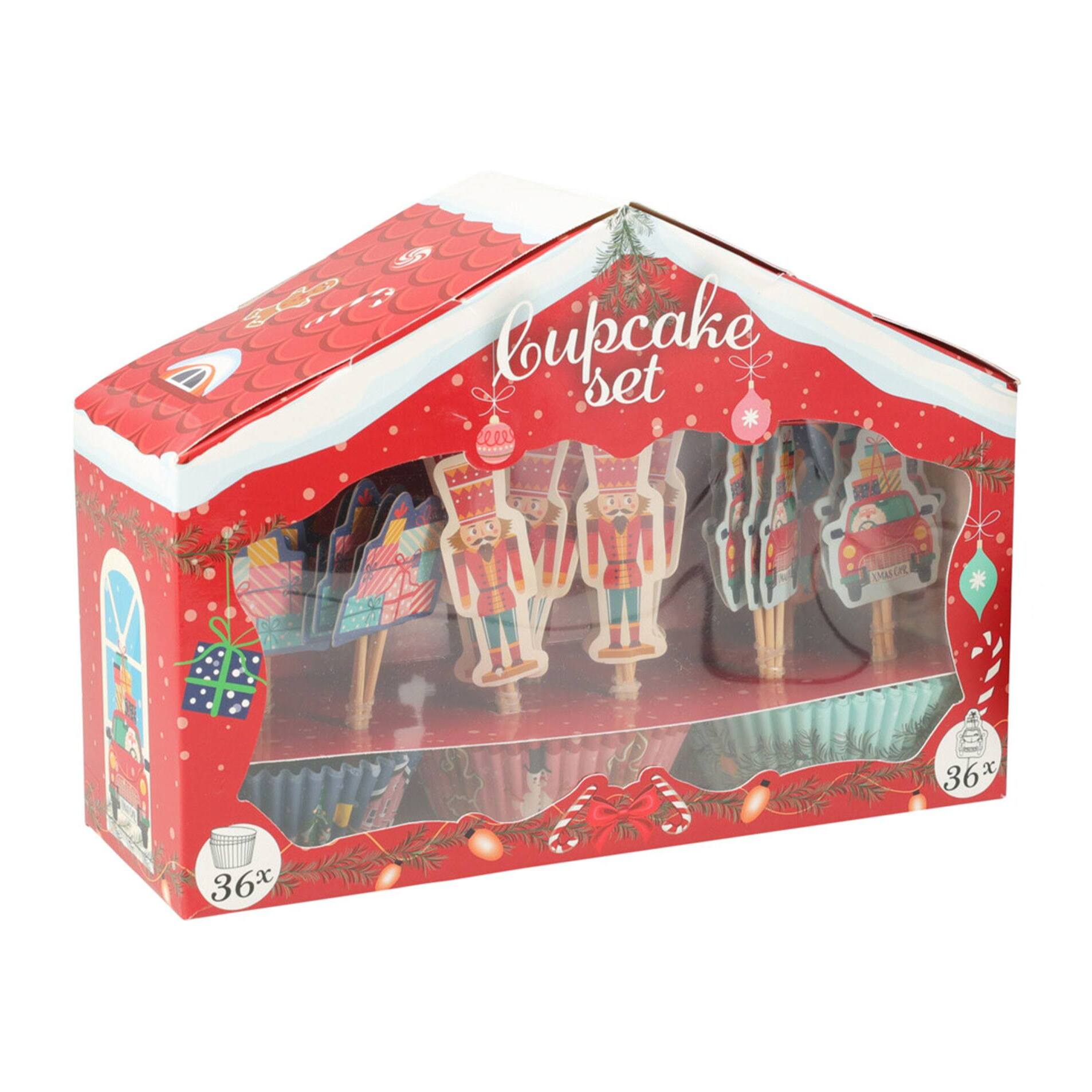 Set para cupcakes de navidad de 72pzs - 36 moldes de papel y 36 palillos decorativos con diseños navideños