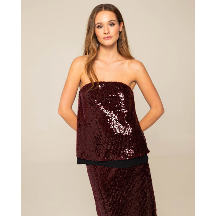 Top palabra de honor con lentejuelas y forro de gasa de mujer