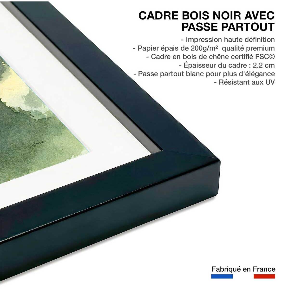 Affiche Bosquet ombragé Affiche + cadre en bois - Noir