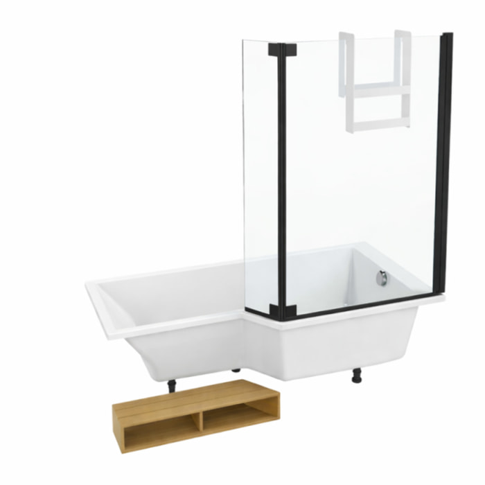 Pack baignoire bain douche 150 x 80 Neo version droite + pare bain noir mat