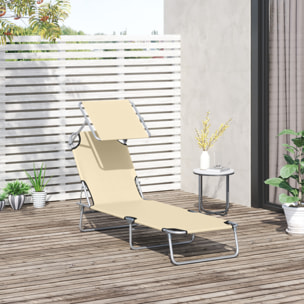 Tumbona de Jardín Plegable con Toldo Desmontable y Regulable Respaldo Reclinable para Terraza Acampada al Aire Libre 187x58x36 cm Beige