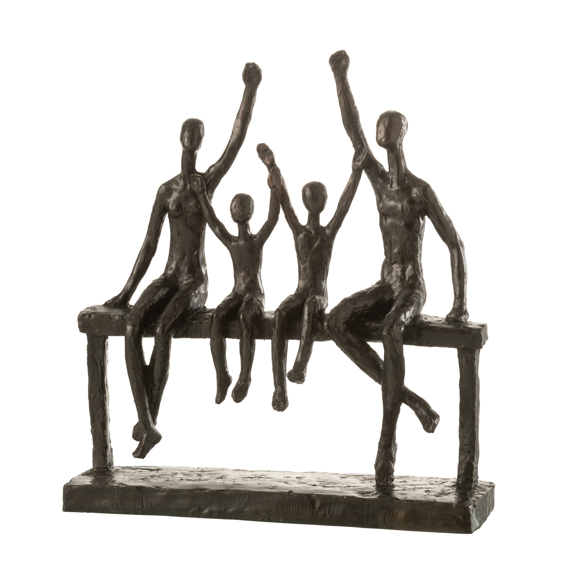 J-Line décoration Famille Sur Banc - polyrésine - brun foncé