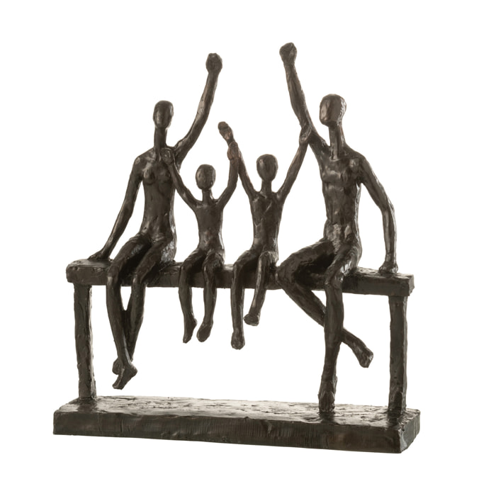 J-Line décoration Famille Sur Banc - polyrésine - brun foncé