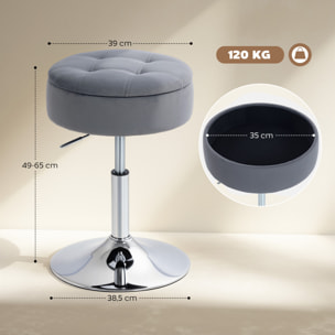 Tabouret de bar design velours acier chromé hauteur réglable H.49-65 cm gris