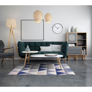 TAPPETO ARREDO TRIANGOLI BLU MARE CON FONDO ANTISCIVOLO