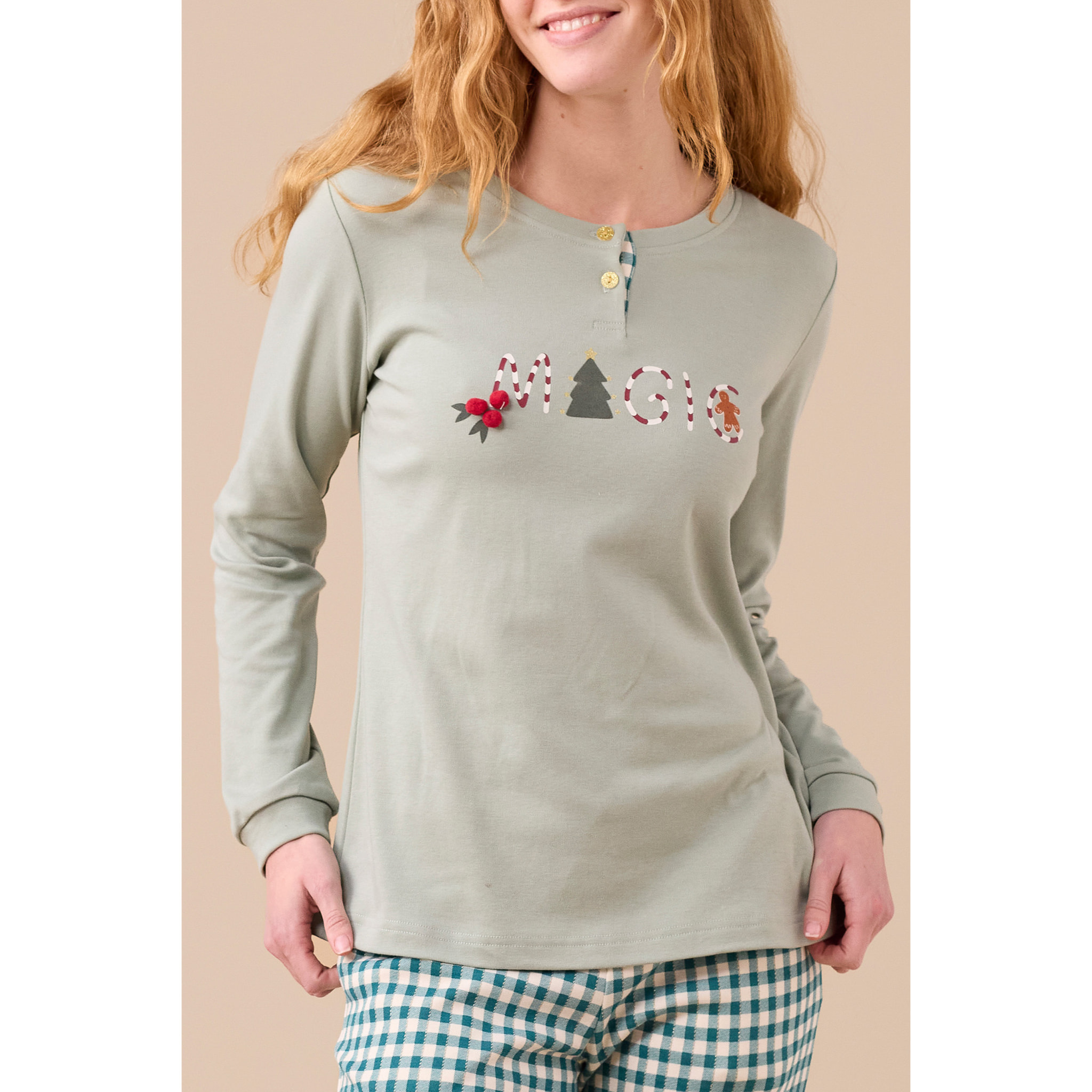 Pigiama donna caldo cotone articolo vichy natale Noidinotte