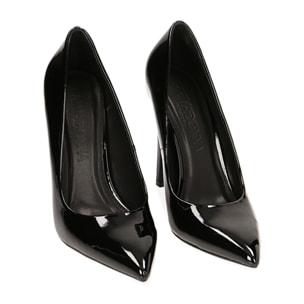 Zapatos de salón de charol negros, tacón de 11,5 cm