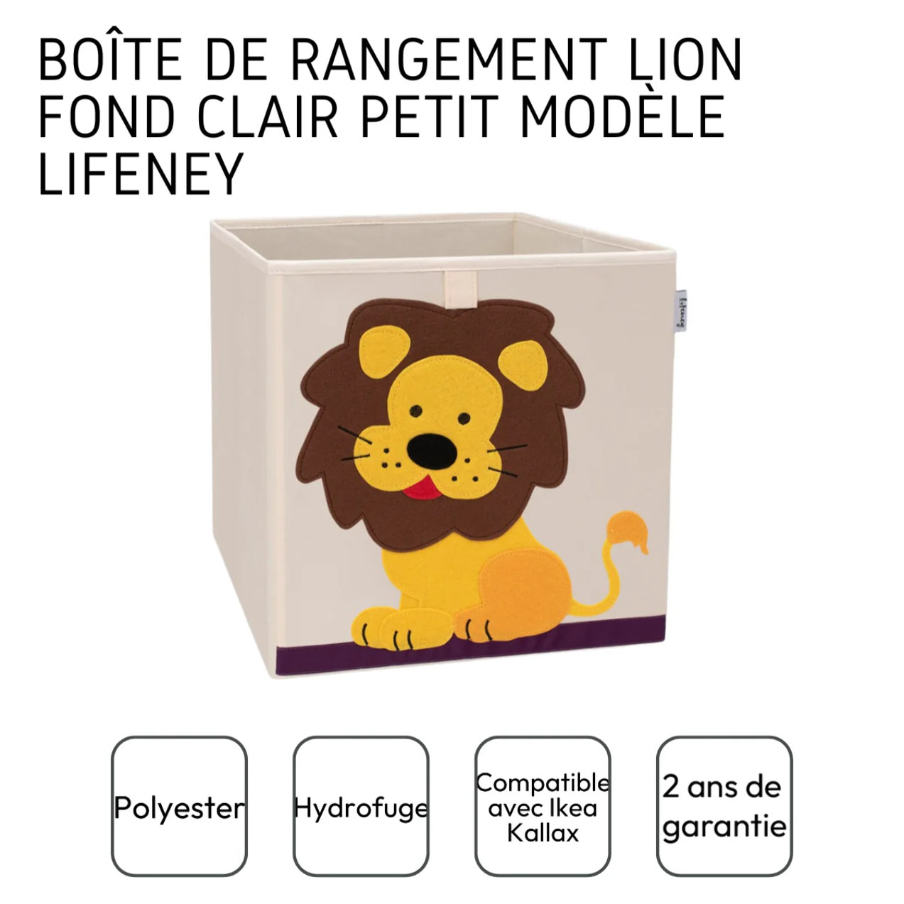 Boîte de rangement en tissu pour enfant "lion" sur fond clair, compatible Ikea Kallax Lifeney