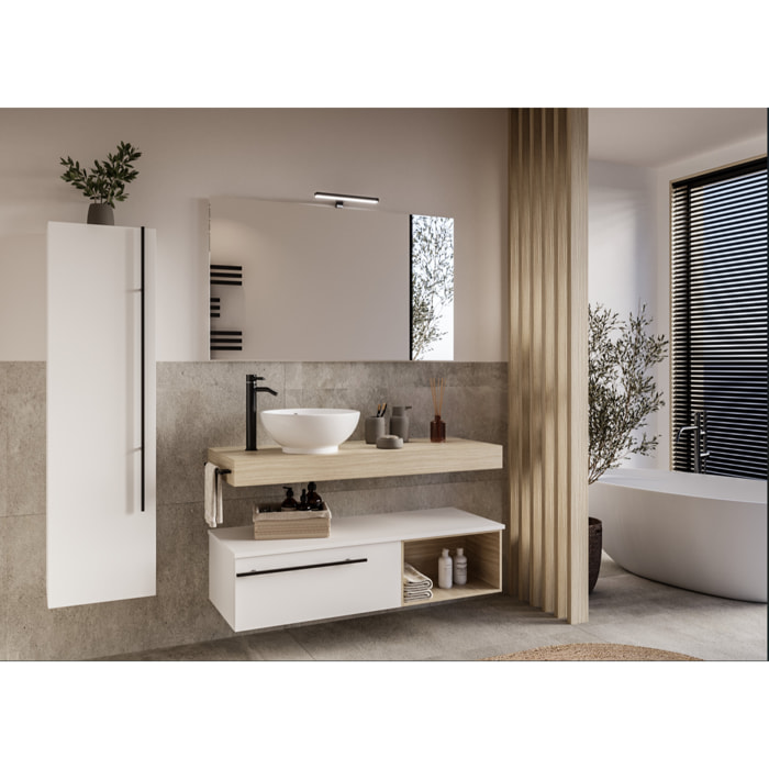 MOBILE DA BAGNO RIFLESSO 120 ROVERE NATURALE E BIANCO LUCE - 9 PEZZI