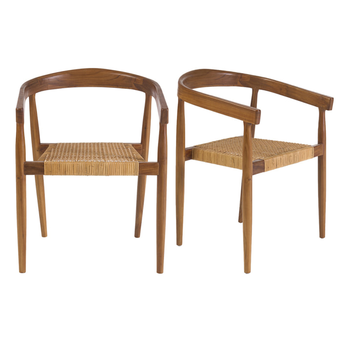 Chaises ethniques en bois teck massif et cannage rotin (lot de 2) NEGARA