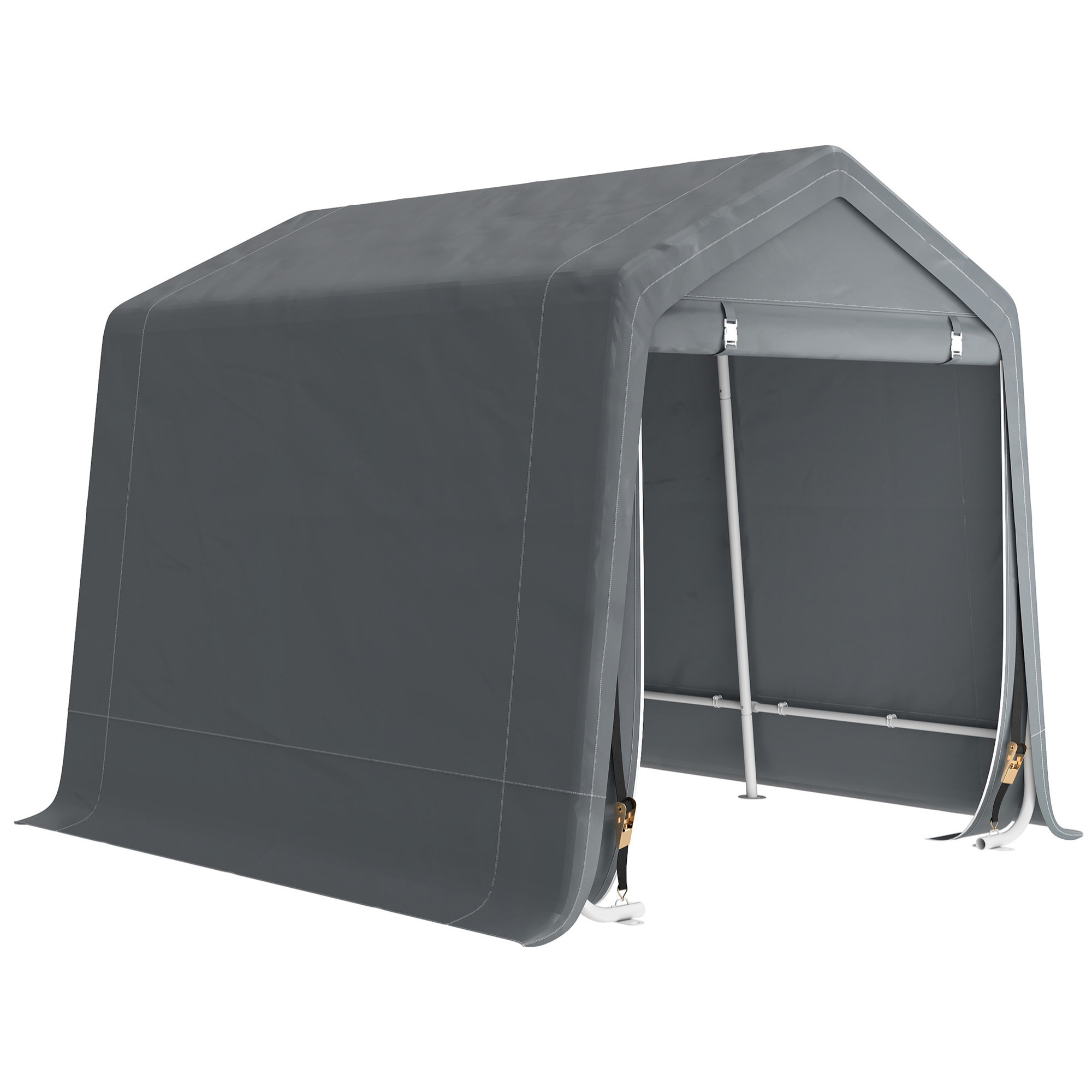 Carpa de Jardín Exterior para Herramientas, Bicicletas, 2,4x2x2 m, Cobertizo Exterior con Marco de Metal, Puerta Enrollable con Cremallera, Impermeable, Anti-UV, Garaje Portátil, Gris Oscuro