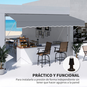 Toldo Manual Retráctil 4x1,2 m, Toldo Exterior Terraza Enrollable, Altura Ajustable 170-280 cm, con Manivela, Anti-UV e Impermeable, Sin Taladro, para Balcón, Jardín, Gris Oscuro