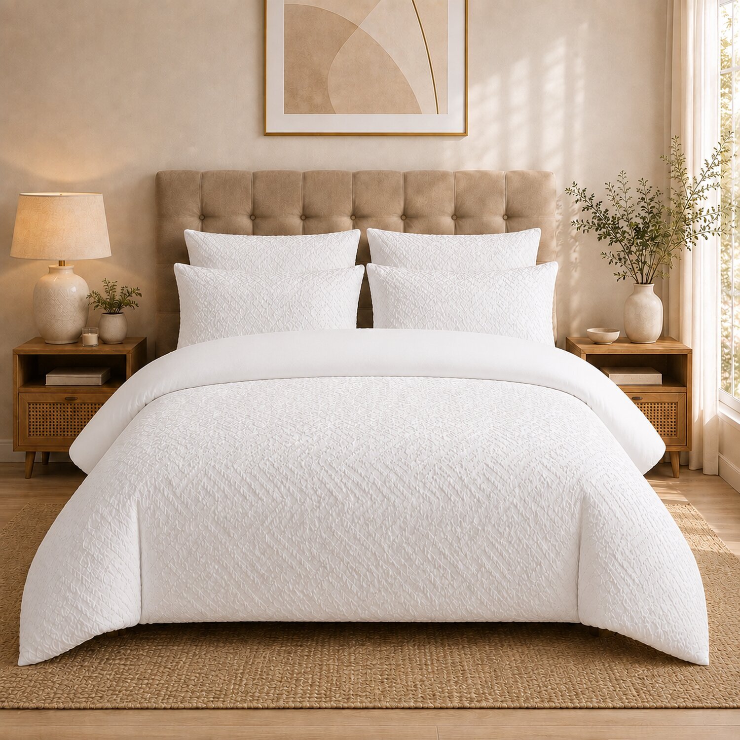 Parure housse de couette 100% microfibre jacquard motif chevrons blanc - EDA