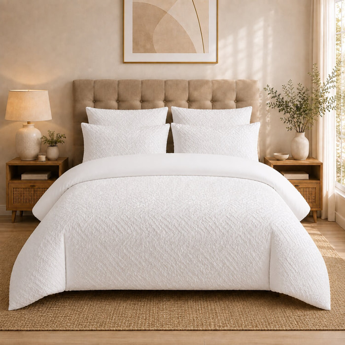 Parure housse de couette 100% microfibre jacquard motif chevrons blanc - EDA