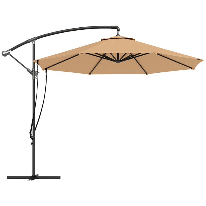 Parasol Excéntrico Ø 290 cm Sombrilla de Jardín con Base Cruzada Manivela Funda para Sombrilla y Cuerda de Viento Anti-UV 50+ Sombrilla para Terraza Patio Caqui