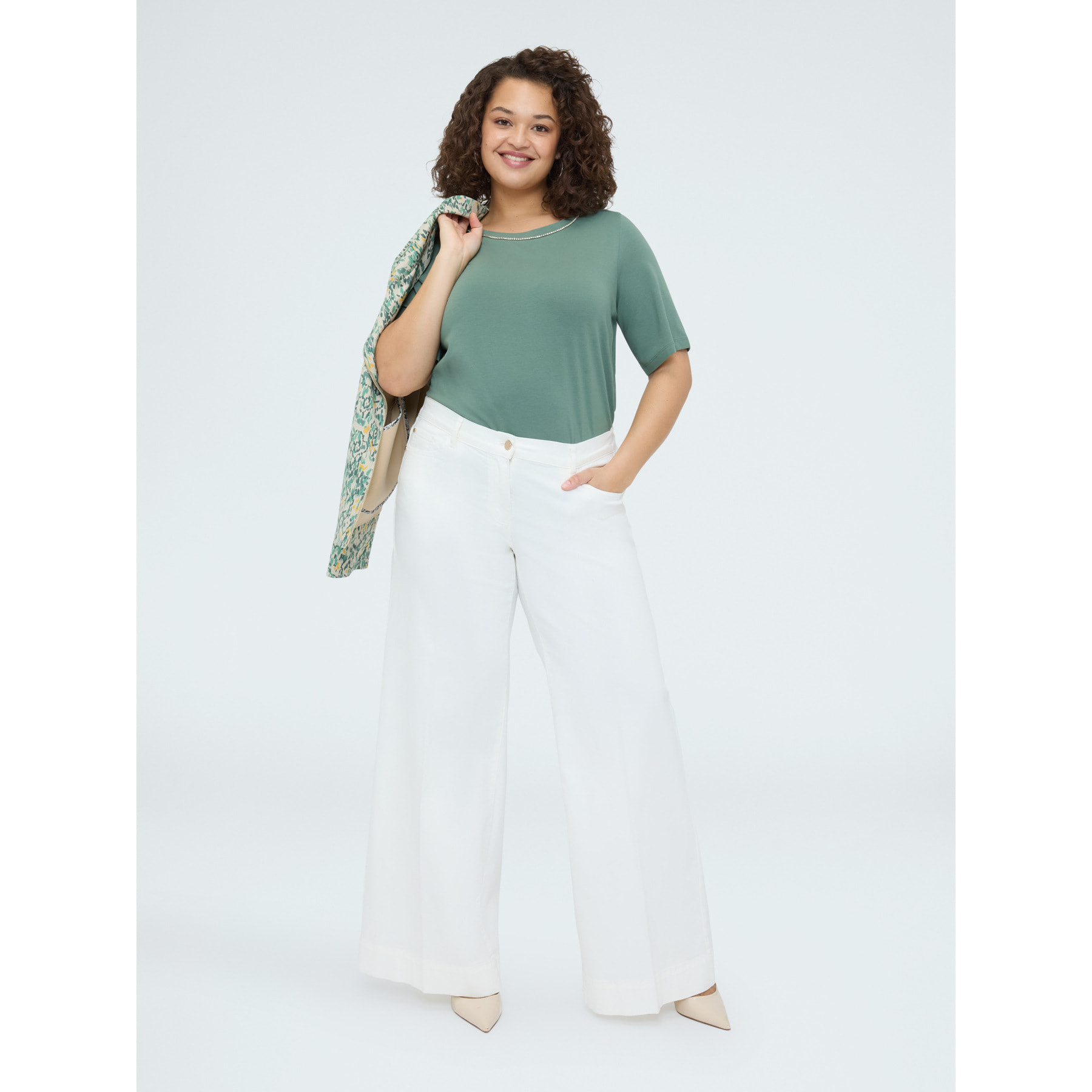 Fiorella Rubino - Camiseta de algodón con aplicaciones luminosas - Verde militare