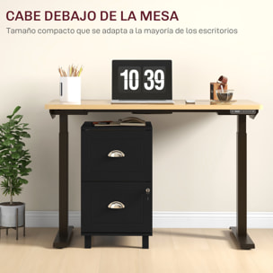 Cajonera de Oficina Mueble Archivador con 2 Cajones Cajonera para Escritorio con Cerraduras Carpetas Suspendidas para A4 y Carta 40x41,5x67,5 cm Negro