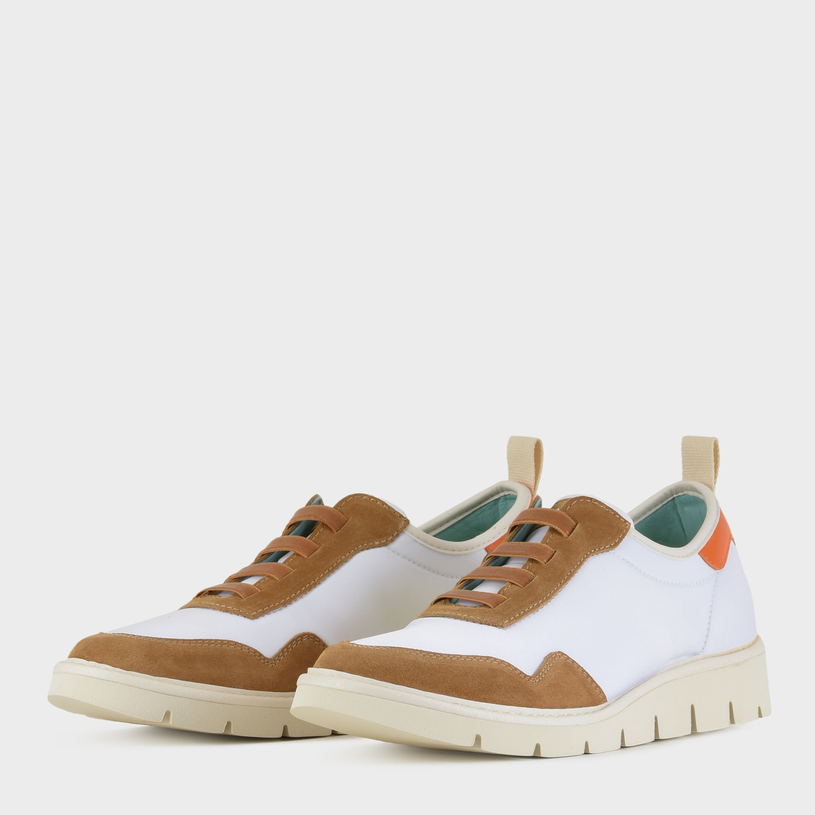 SLIP ON P05 UOMO IN NYLON E SUEDE BIANCO-BISCOTTO-ARANCIO