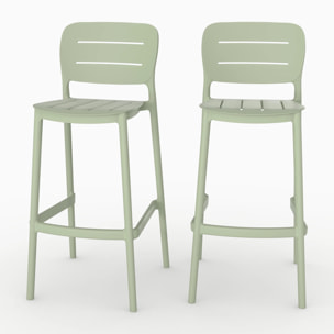 Lot de 2 chaises de bar de jardin 75 cm en plastique vert pastel - Lola